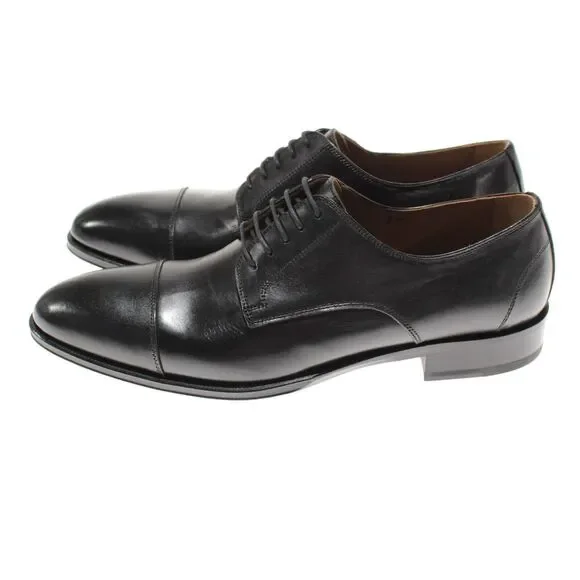 Pastori NWB Justinian Deco Dress Shoes Size 44 US 11 in Solid Black Leather